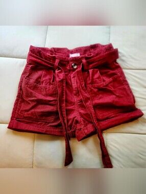 SO Corduroy Tie-Belt Shorts — Burgundy